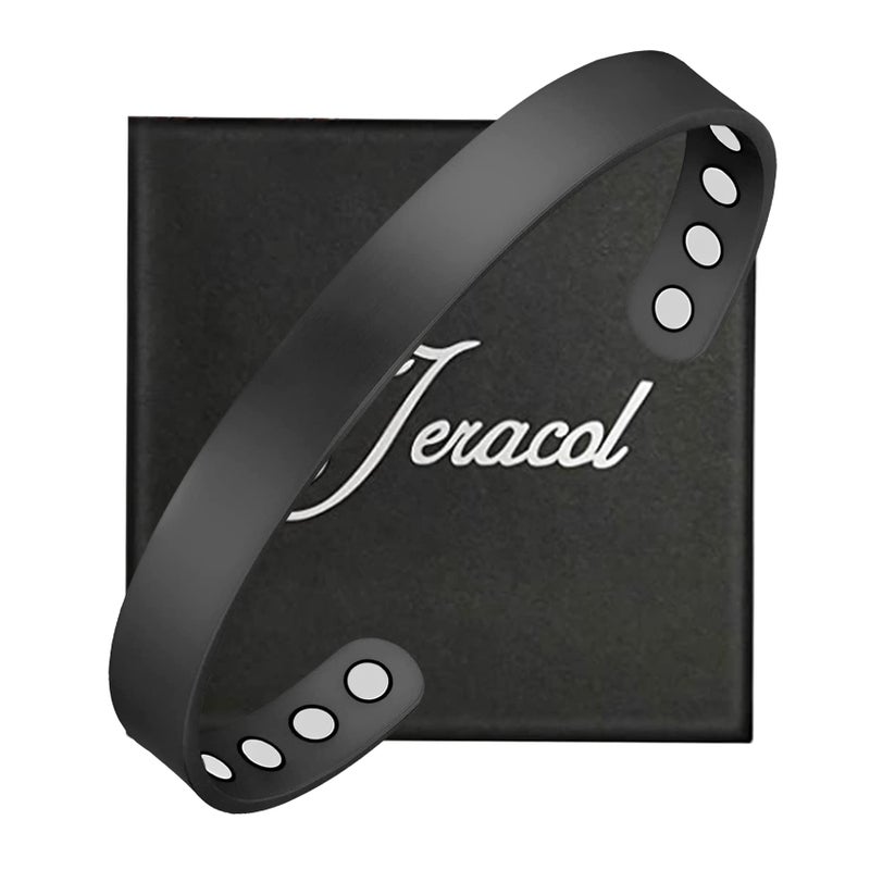 Jeracol Copper Bracelets for Men Women,99% Soild Copper Magnetic Bracelets Cuff Bangle Ultra Strength Magnets, Brazaletes Jewelry with Gift Box(Black)